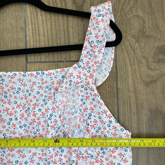 Loft Floral Ruffle Strap Sleeveless Blouse Womens L Red White Blue NWT - Picture 7 of 8